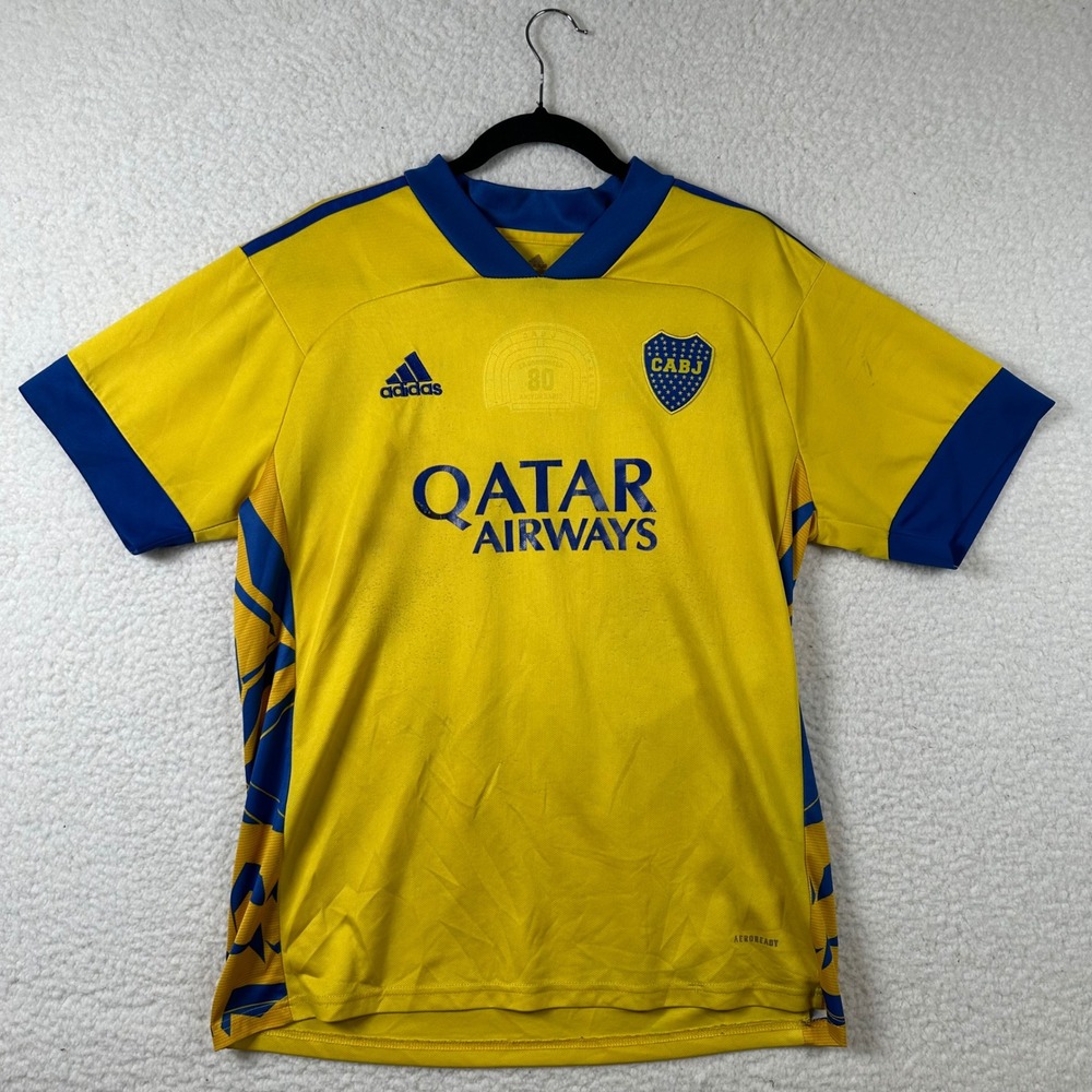 Adidas Boca Juniors Soccer Jersey Mens XL Barajas 1 Qatar Airways Yellow Blue